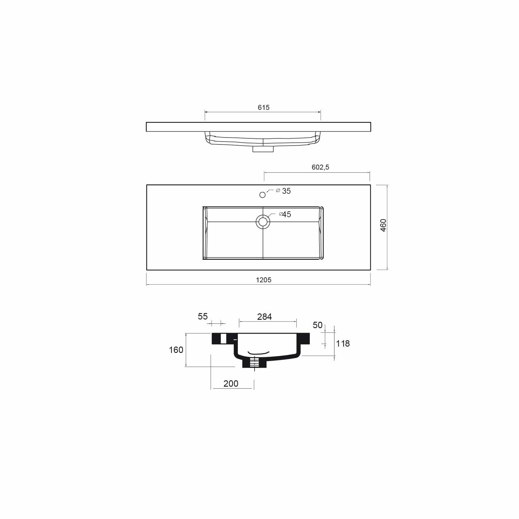 23396 SALGAR Раковина TOSCANA 1205 1 раковина WHITE MINERAL LOAD 1205 x 50 x 460 мм - Вид №2