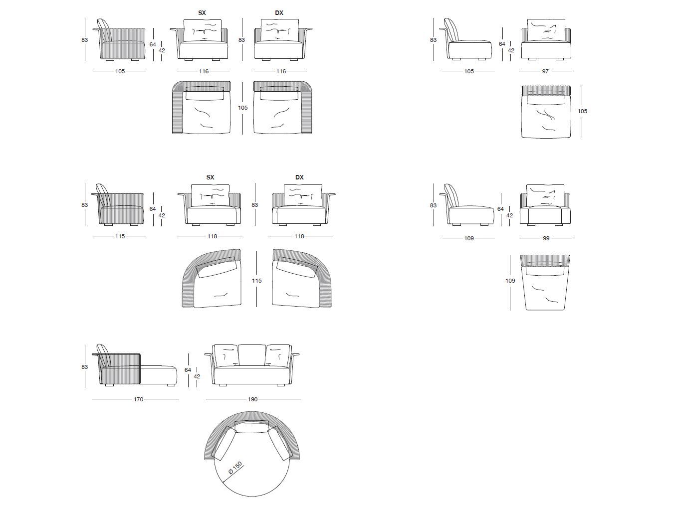 2-местный тканевый линейный садовый диван Longhi курорт ARCH-00096270 - Вид №2