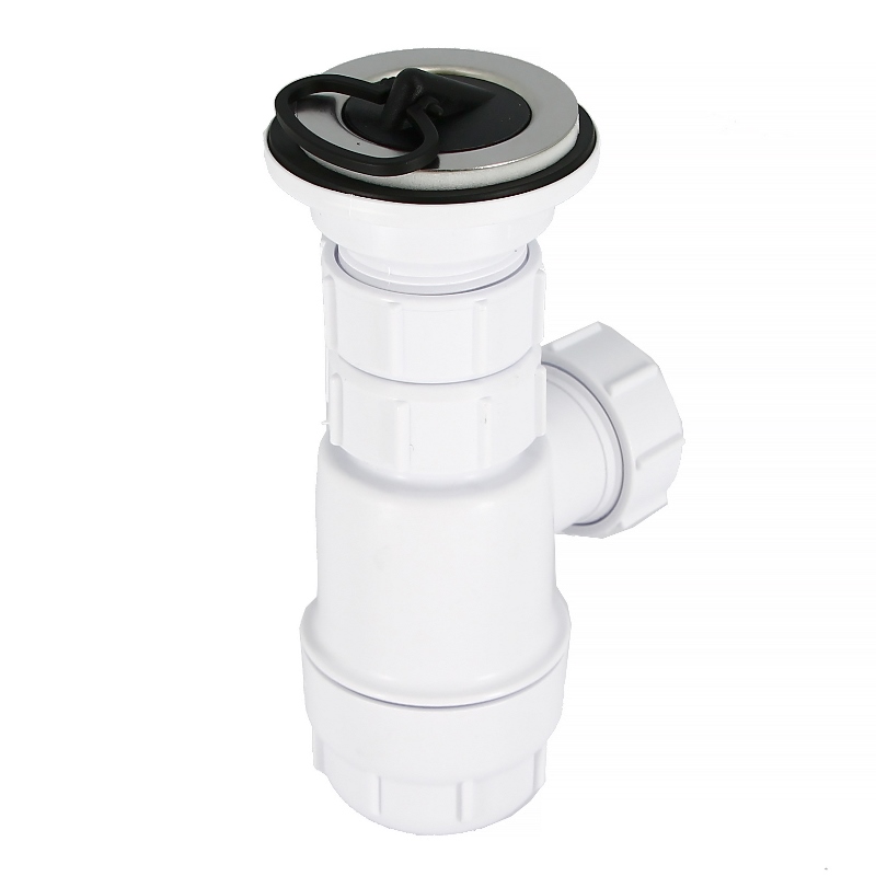 Сифон McAlpine бутылочный 1 1/4""x32 мм с выпуском 60 мм нерж. решетка пробкой выход компресс. D=32 мм MRW2L - Вид №1