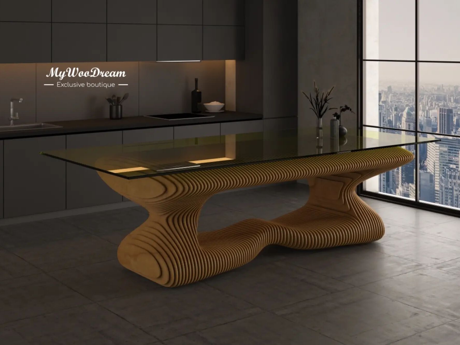 Прямоугольный стол из дерева и стекла MYWOODREAM ANDROMEDA ARCH-00141247 - Вид №1