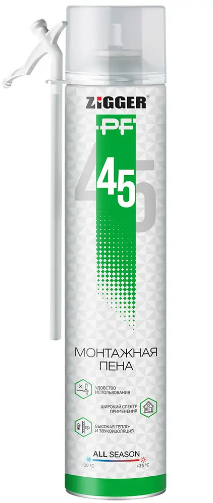 90211028 Пена монтажная бытовая Zigger PF 45 л всесезонная 650 мл 700 г STLM-1018557