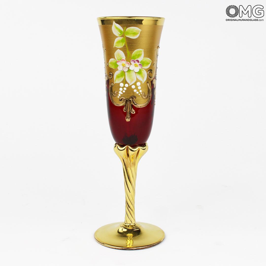 3371 ORIGINALMURANOGLASS Набор бокалы-флюте и графин красного цвета trefuochi - муранское стекло OMG  см  - Вид №1