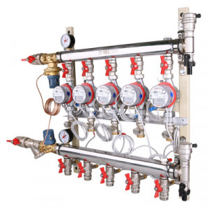 VT.GPA.05S04.L3 Узел этажный для поквартирного учета тепловой энергии с автоматическим регулятором перепада давлений Valtec 3/4", 3 вых., ввод слева