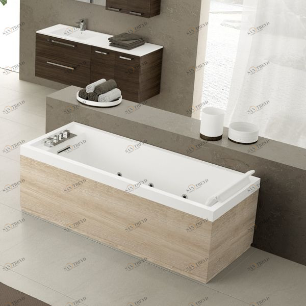 Ванна Hydro Novellini SENSE 4 с набортным смесителем и панелями из белого ореха SE4519080T2U3Q