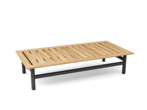 Алюминиевый и деревянный прямоугольный низкий журнальный столик