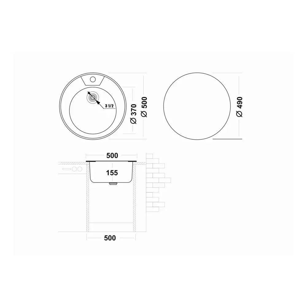 Ukinox Frant — круглая врезная мойка для кухни 50×50 см 86163908 STLM-0066633 - Вид №4
