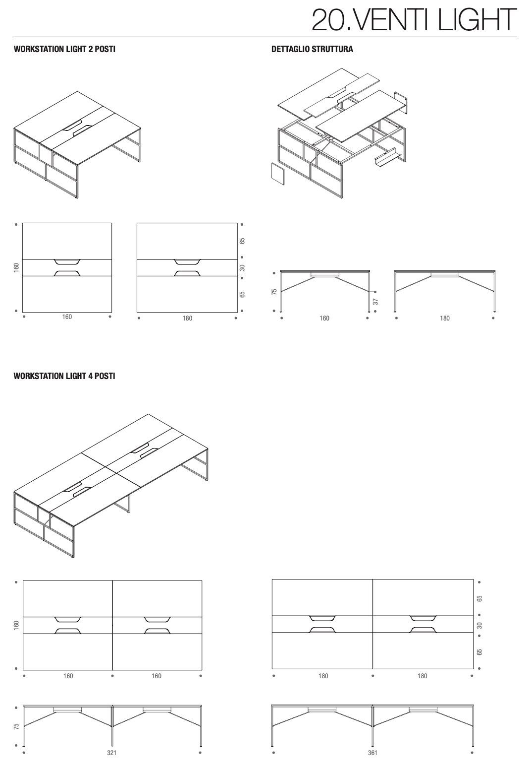 Многосторонний прямоугольный стол из меламинированной стали с системой кабельных втулок MDF Italia 20.VENTI ARCH-00108268 - Вид №7