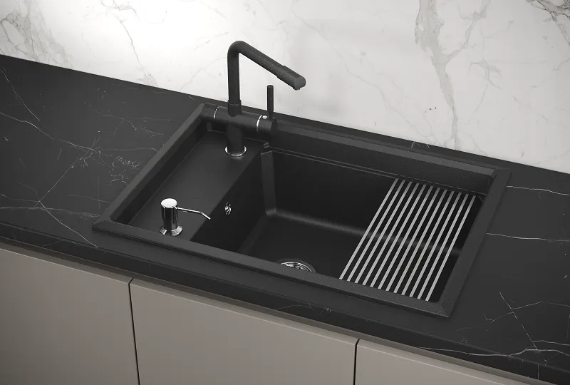 KS-7305, ЧЁРНЫЙ, кухонная мойка, кварц GRANULA 7305-ST318