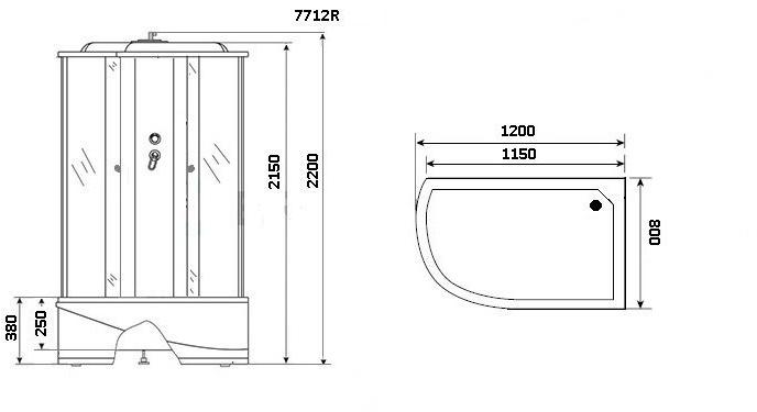 Душевая кабина NG-7712GR (800x1200х2150) высокий поддон стенки ЗОЛОТО Niagara Luxe - Вид №2