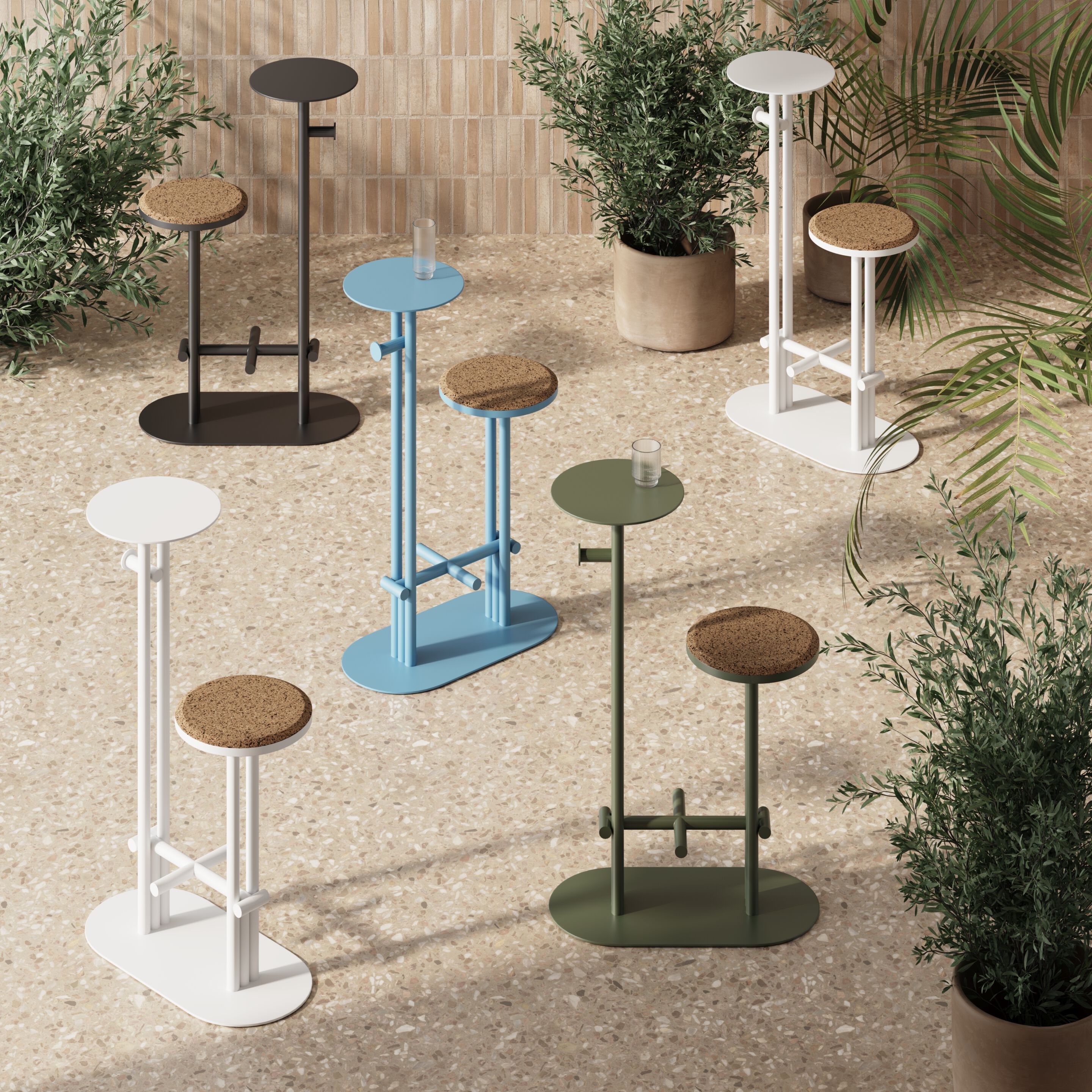 Стальной и пробковый высокий садовый стул с журнальным столиком Joyf точка ARCH-00111902 - Вид №1