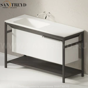 Раковина столешница с деревянной консолью темный дуб OTTOCENTO XL левая белая