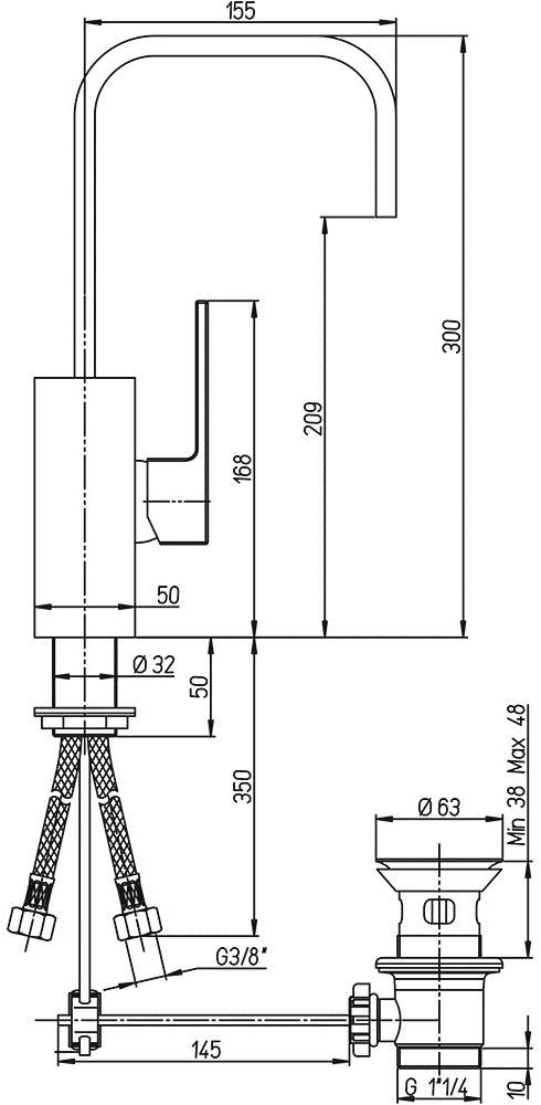 Paini Dax 84CR250R смеситель для раковины с донным клапаном  - Вид №2