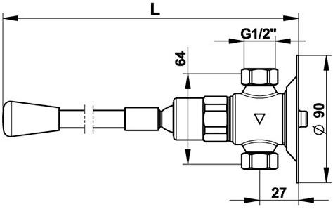 Порционный кран Presto P712 31919 L1 = 490 мм - L2 = 440 мм (настенное крепление) 31919.0 - Вид №1