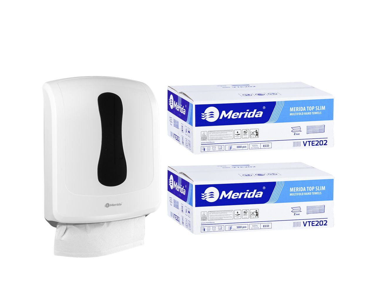 PROMO314 ОДИН белый контейнер для сложенных полотенец за 20 злотых нетто при покупке 2 упаковок полотенец TOP SLIM VTE202 (2 x 3000 = 6000 листов) Merida 