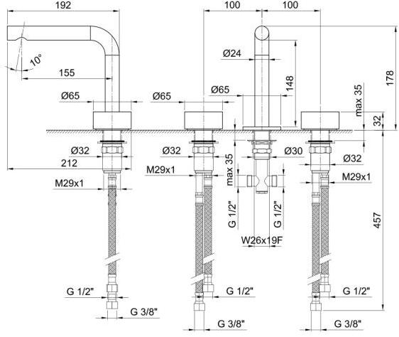 ABOUTWATER Смеситель для раковины на 3 отверстия Af/21 Fantini Rubinetti sun-id-1417868 - Вид №5