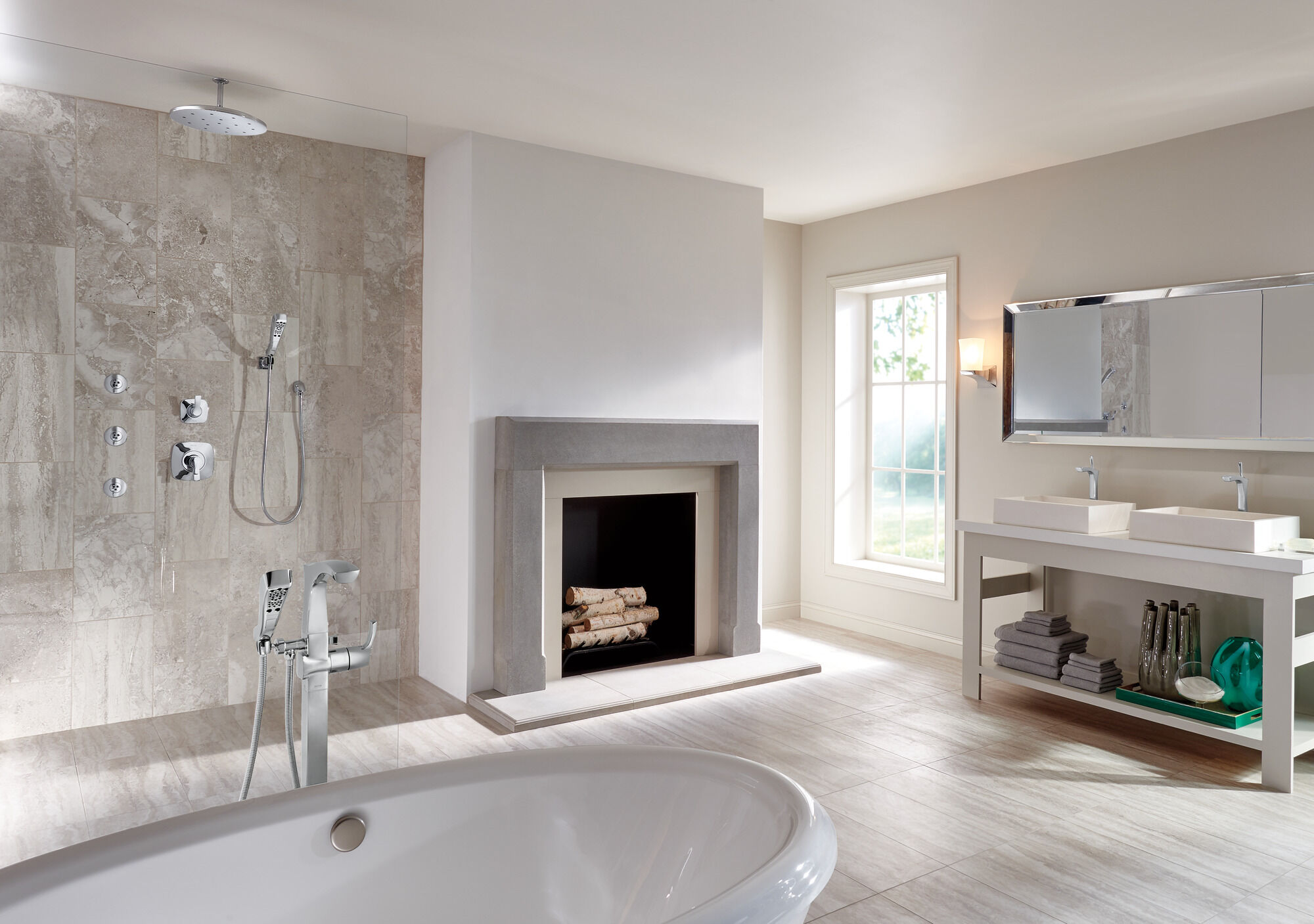 55552-PN H2Okinetic® Ручной душ с 4 настройками для настенного монтажа Delta Faucet Universal Showering Полированный никель  - Вид №1