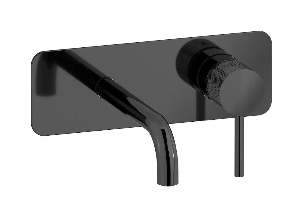 Встроенный в стену смеситель для раковины на 2 отверстия в комплекте с донным клапаном. WE ARE IB id206cf Black Chrome Industria