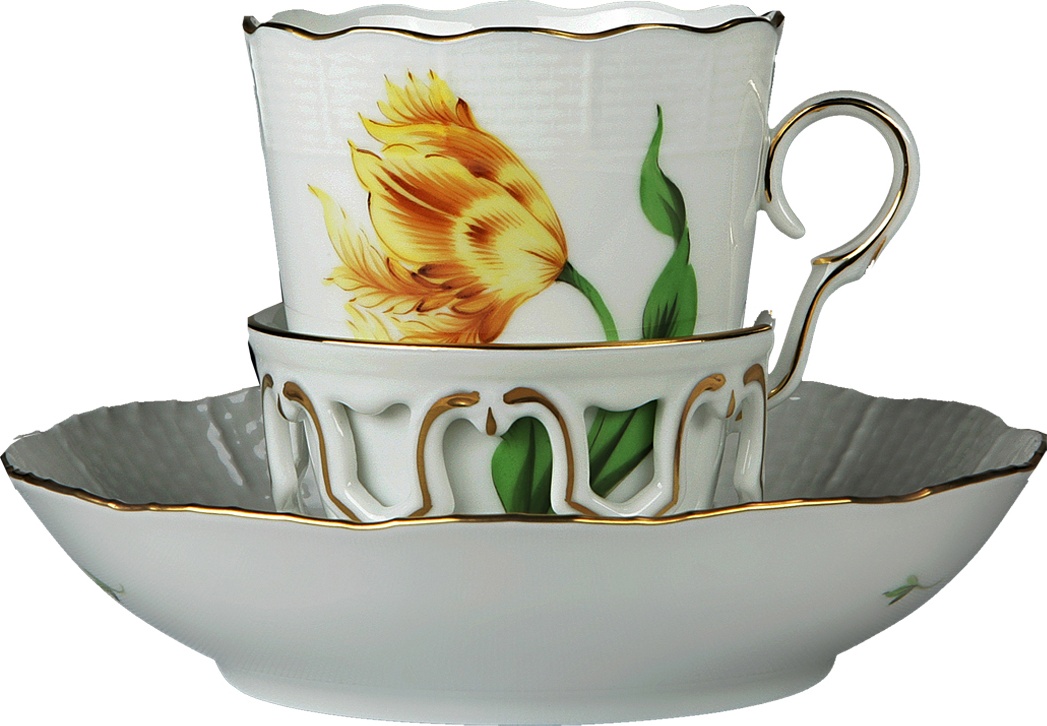 1051677 Herend Чашка для шоколада с блюдцем 150мл "Китти" (желтая) Фарфор, Керамика 
