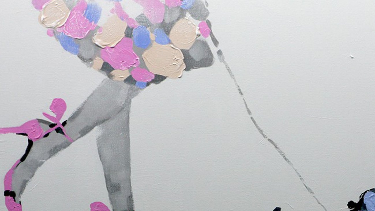 Картина на холсте 90х120 см "Девочка и собака" EVENHOME КАРТИНЫ МАСЛОМ 129823 Бежевый;фиолетовый  - Вид №2