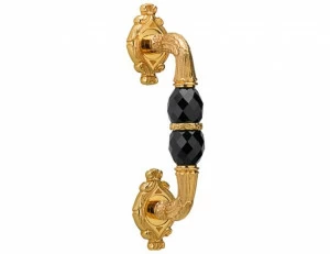 0N7105.SN0.01 Ручка дверная на розетках с черным кристаллом сваровски Золото 24К