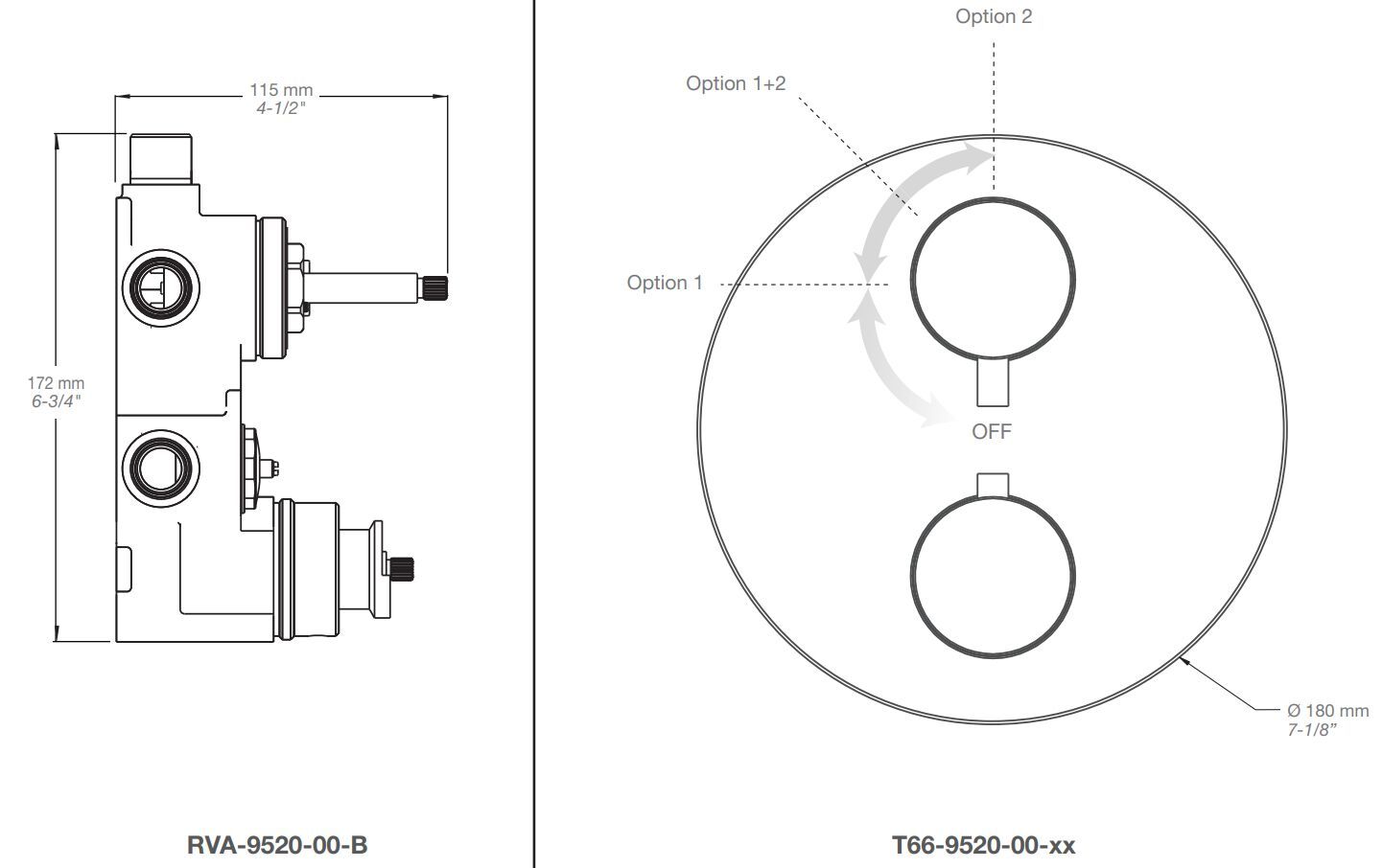Термостатический смеситель для душа с 2 отверстиями и переключателем BARIL Zip B66 ARCH-00048264