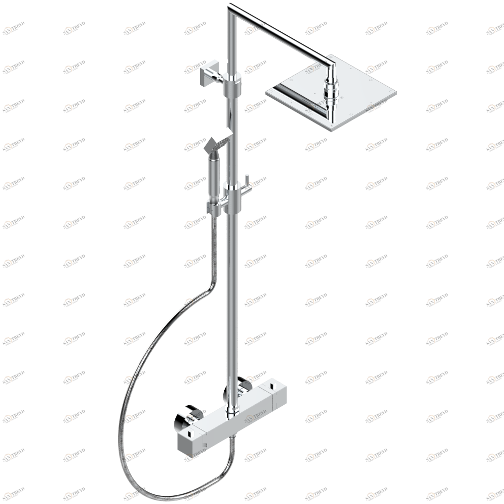 G1U-6527CD Смеситель для душа термостатический 1/2" встраиваемый в стену с душевой колонной, ручным душем, шлангом и верхней лейкой 190 x 190 мм Thg-paris Beluga с рукоятками Хром G1U 6527CD  A02 CAT.A