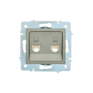 Розетка двойная компьютерная встраиваемая Lezard Asti без заземления цвет платина