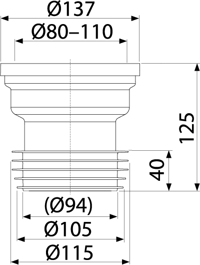 Патрубок для унитаза прямой ALCAPLAST A991 - Вид №1