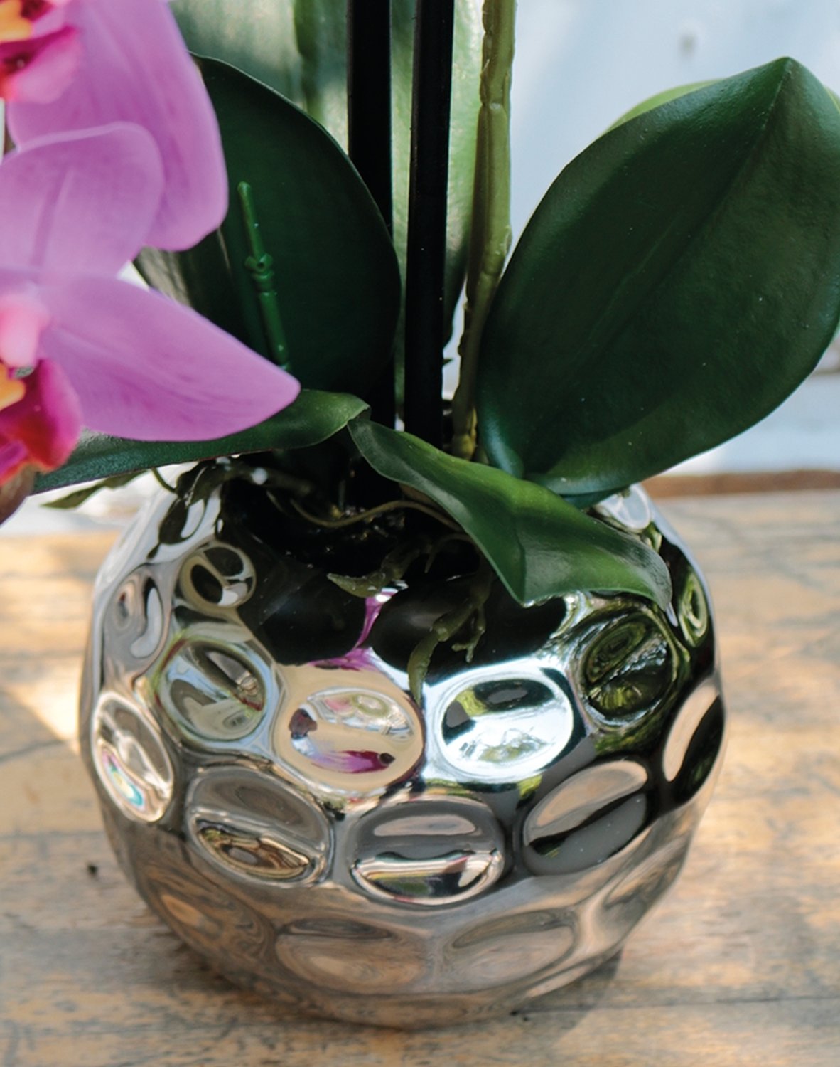 2772 420 a3 Пластиковая орхидея Phalaenopsis, 2-х кратная, горшечная, 45 см, real touch, вишня H-andreas  - Вид №4