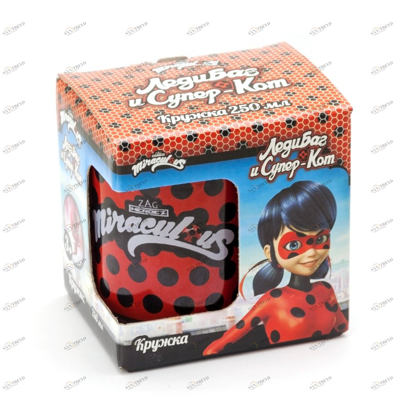 Кружка стеклянная в подарочной упаковке "Леди Баг и Супер Кот. Дизайн 1", 250 мл ND PLAY ЛЕДИ БАГ 335667 Красный;прозрачный Santreyd 