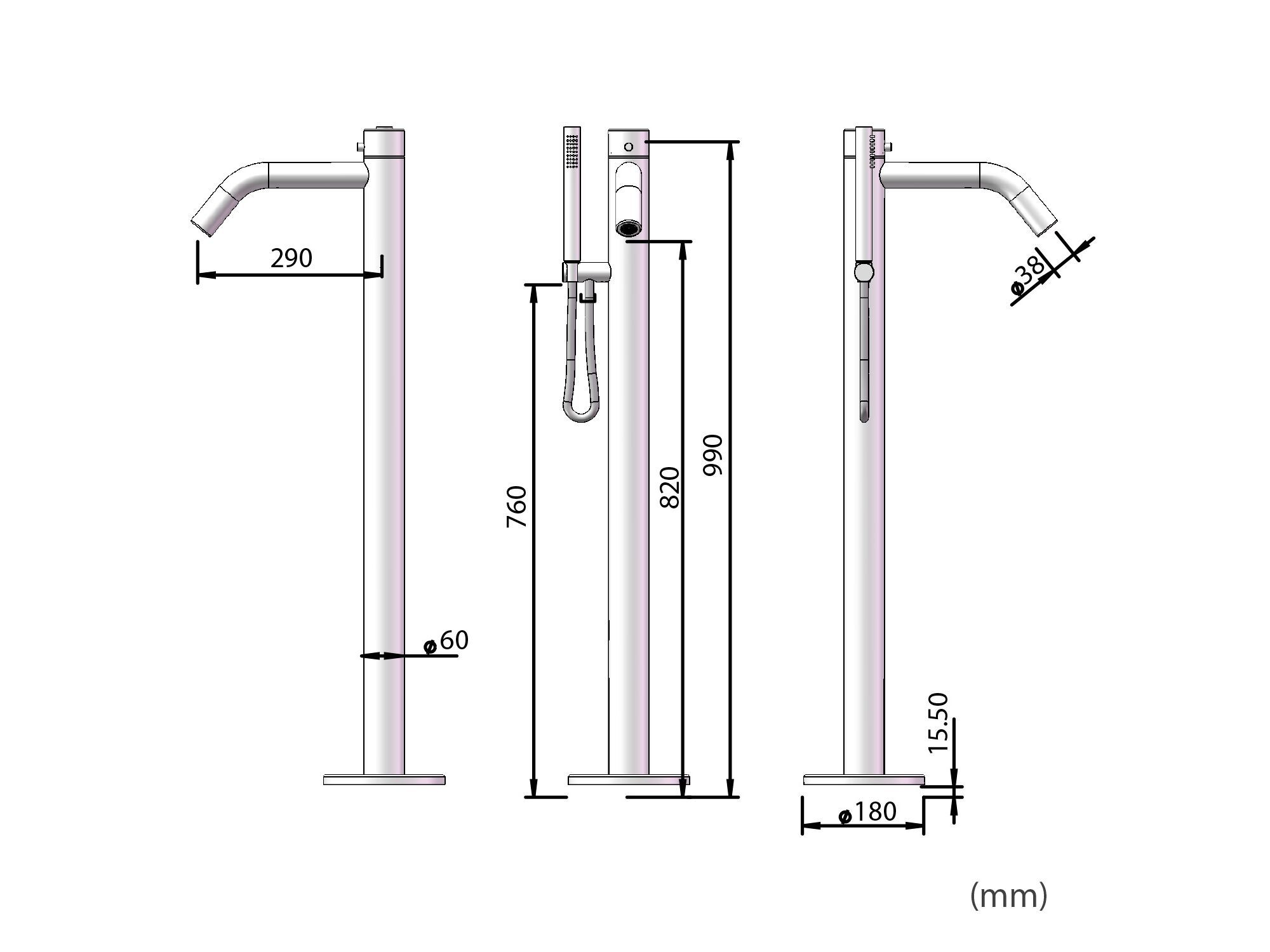 Смеситель для ванны из нержавеющей стали с ручным душем SINED ORISTANO ARCH-00146800 - Вид №16