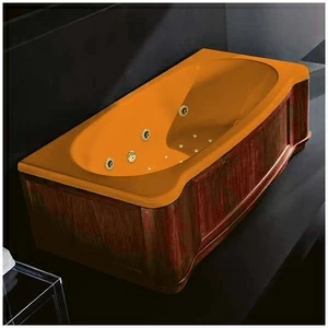 Ванна Gruppo treesse New Classic Young ATC-V674Q-DX-WO-OZ оранжевая с золотой фурнитурой гидромассажем аэромассажем и дезинфекцией прямоугольная правая дерево орех