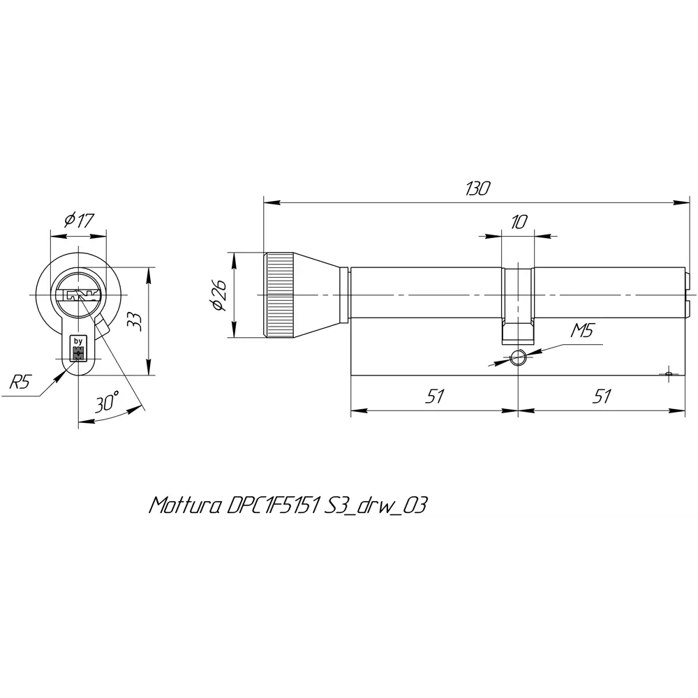 Цилиндр Mottura Project DPC1F5151 S3, 46x10x46 мм, ключ/вертушка, цвет никель STLM-2140790 - Вид №4