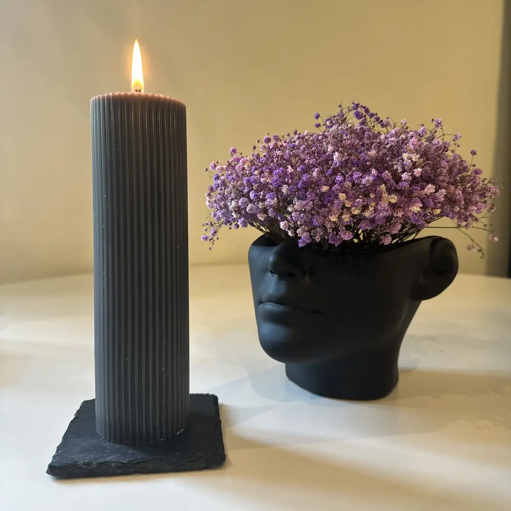 Дизайнерская свеча-столбик Ribbed черная 20 см 89370275 Santreyd STLM-0811872 - Вид №2