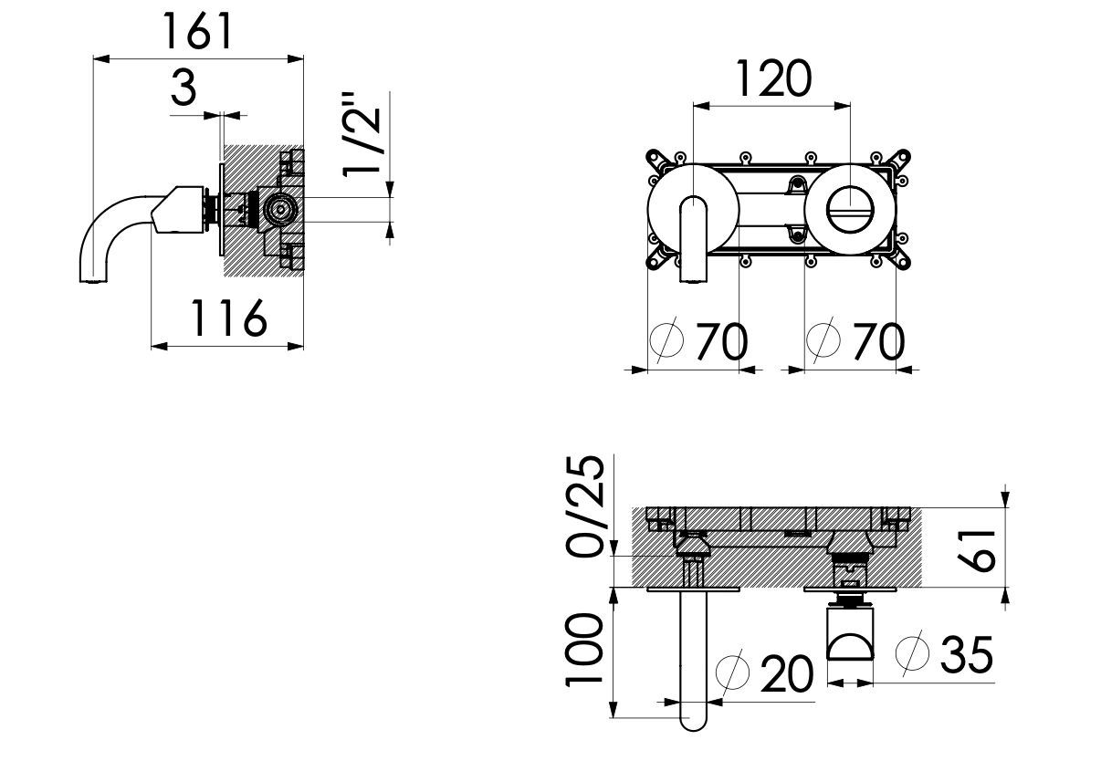 Смеситель для раковины из нержавеющей стали Radomonte Dun ARCH-00010125 - Вид №1
