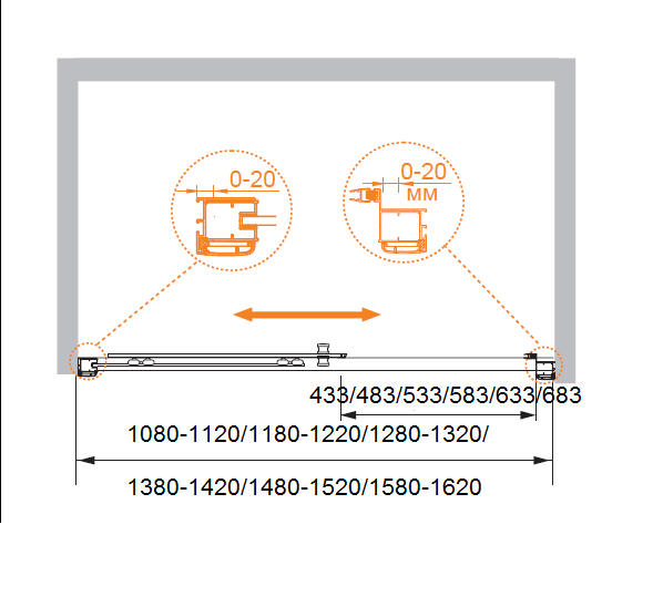 Душевая дверь в нишу CEZARES ANIMA-W-BF-1-140-C-Cr - Вид №3