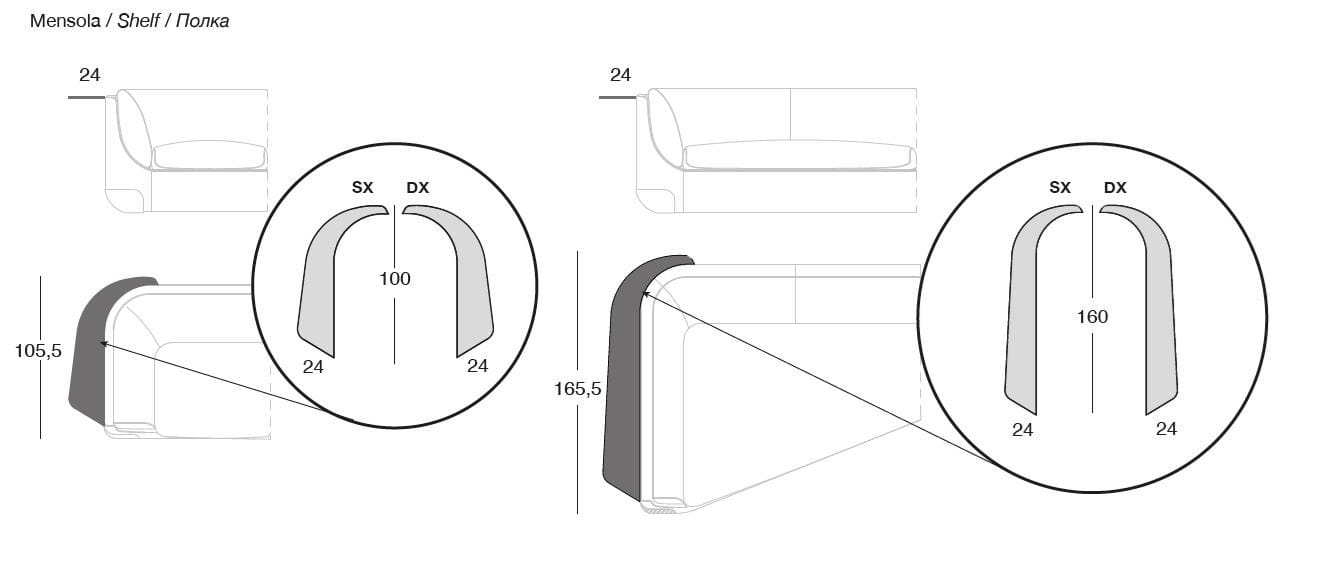 Кожаный и тканевый диван с шезлонгом Longhi Loveluxe 2021-Rhythm'21 collection ARCH-00102477 - Вид №8