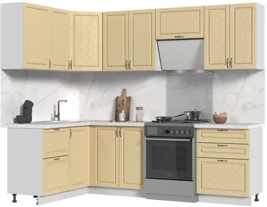 91608611 Кухонный гарнитур Стендмебель МоденаКГ150-190БДВ 190x217x60 см ЛДСП цвет дуб ваниль STLM-0861880