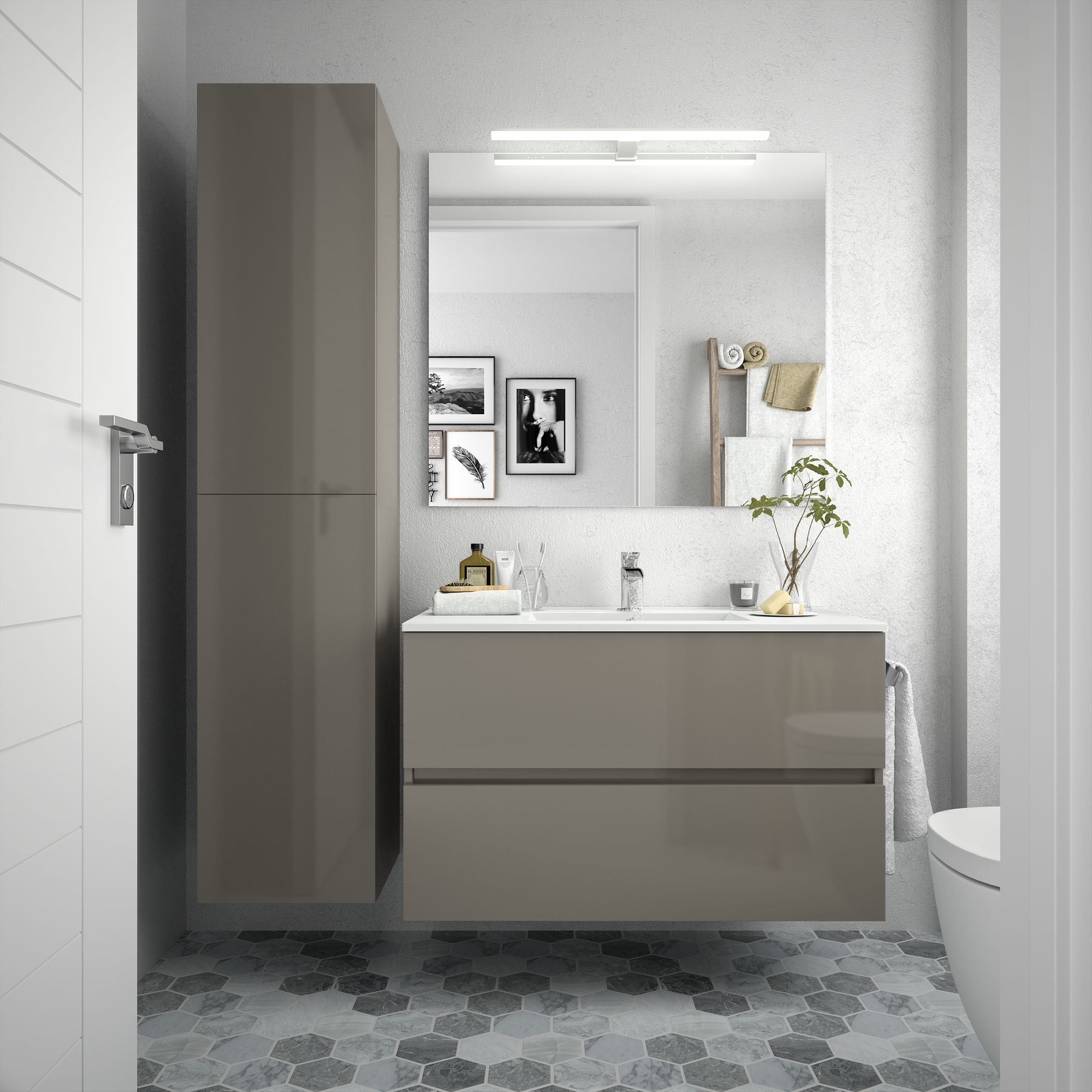 23334 SALGAR Мебель для умывальника FUSSION LINE 900 2 ящика GLOSS TAUPE 897 x 540 x 450 мм Глянцево-серо-коричневый