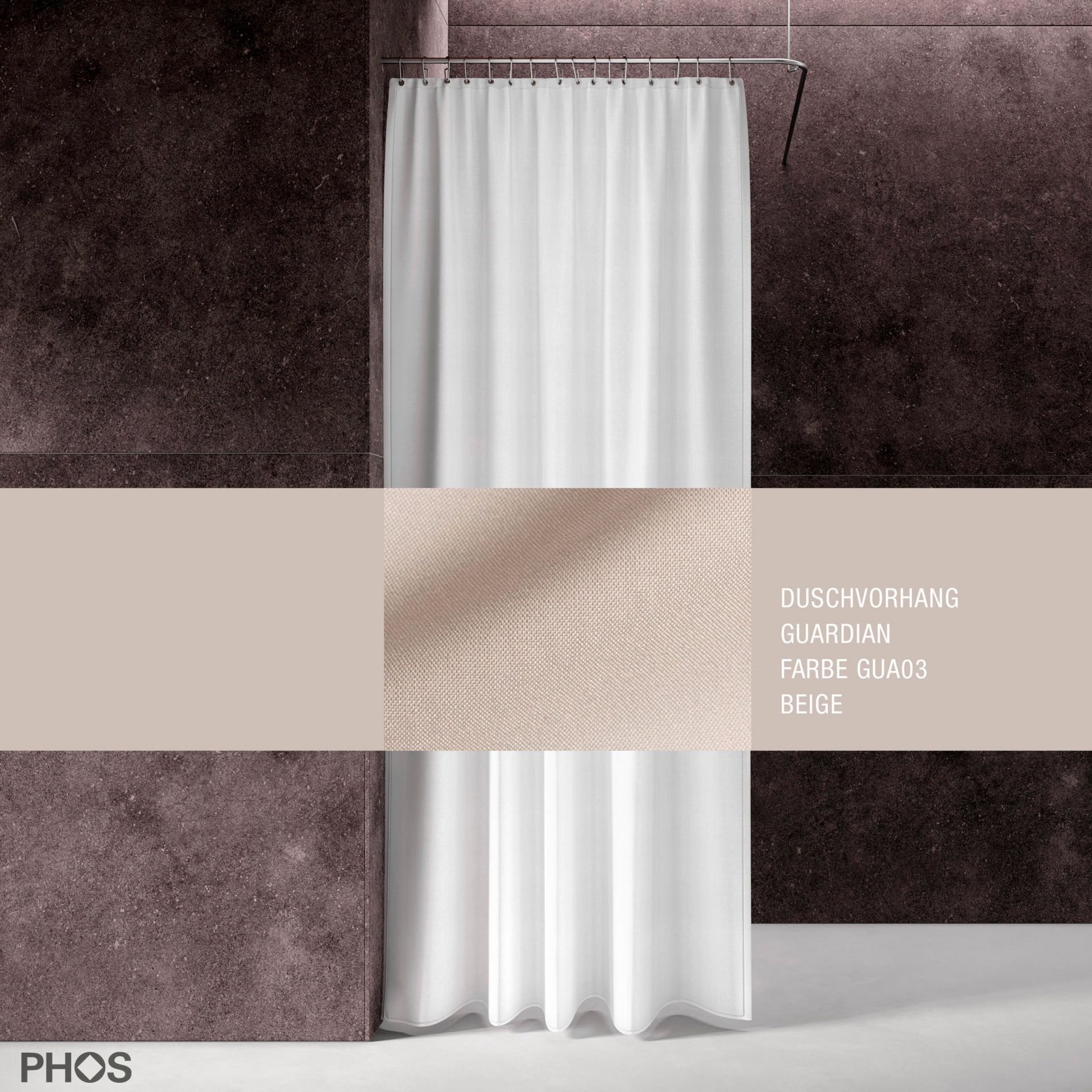 DV-GCS200-140-GUA03 Душевая занавеска Guardian, длина 200 см, ширина 140 см. бежевый PHOS 