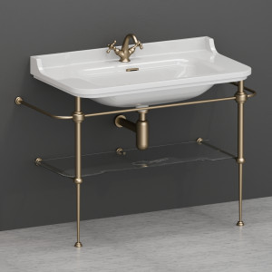 9196K3 Напольная структура из металла для умывальника 100 в комплекте с полочкой из стекла, цвет Бронзовый Kerasan Waldorf Италия