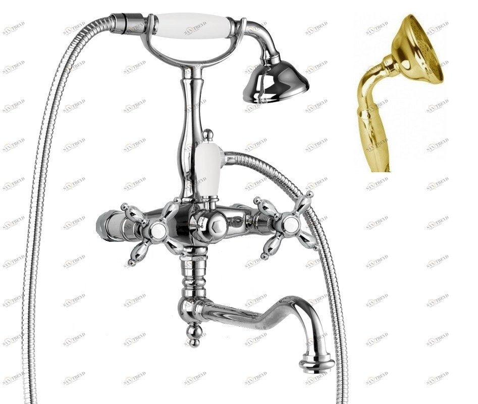 Смеситель для ванны с поворотным изливом с ручным душем, шлангом 150см CEZARES NOSTALGIA-VDF-03/24-M