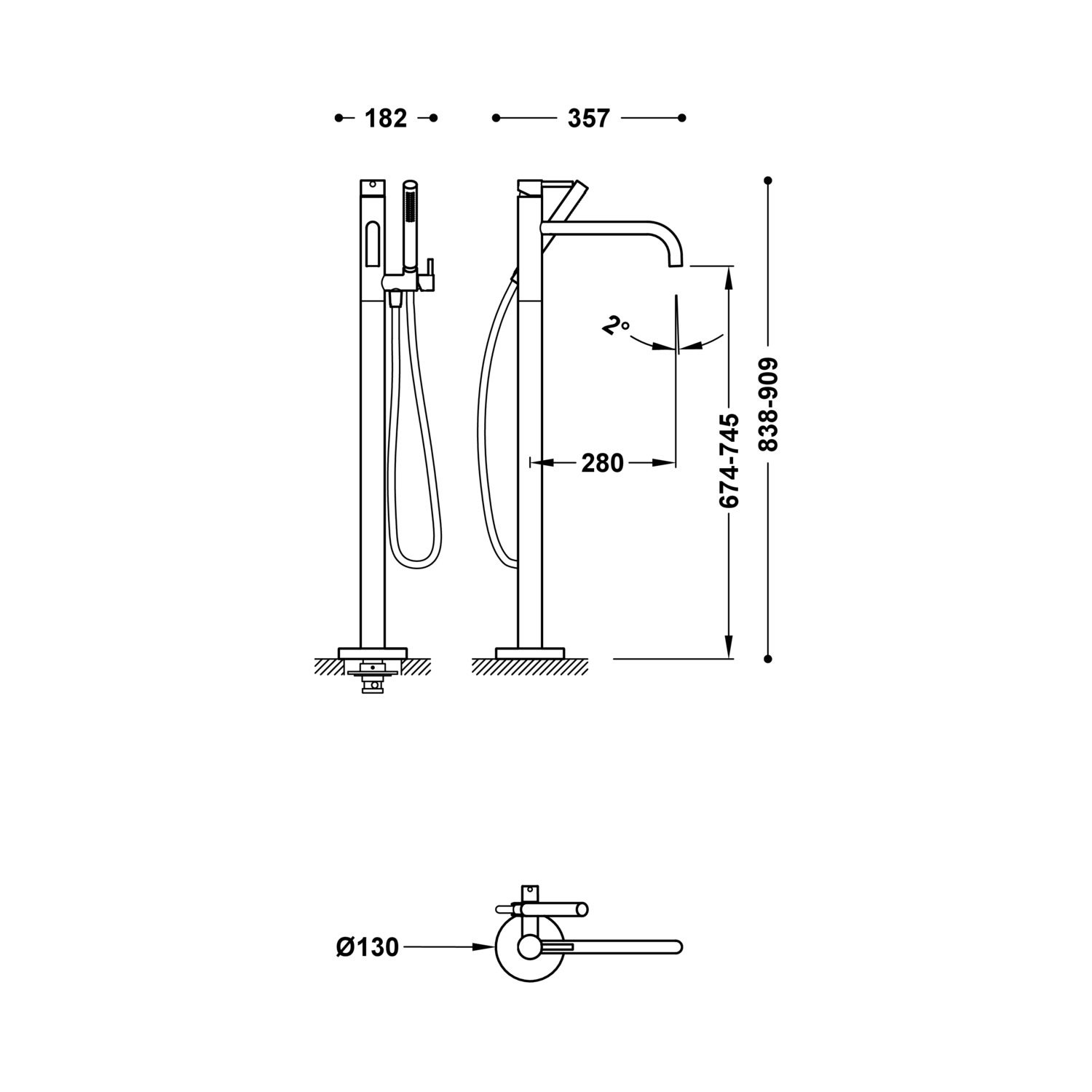 РАБОЧИЙ Напольный смеситель для ванны-26247005 НМ TRES 26247005NM - Вид №1