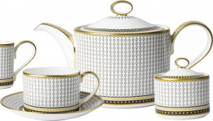 10650450 Royal Crown Derby Сервиз чайный Royal Crown Derby "Вибрации" (Oscillate, Onyx) 6/15 Фарфор костяной