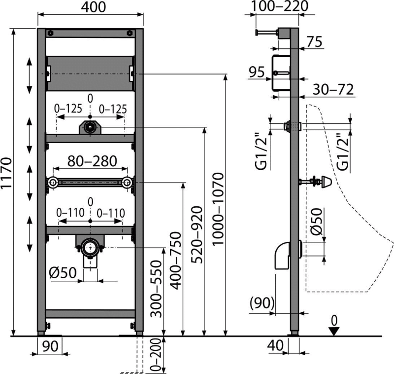 Монтажная рама для писсуара и сенсорного устройства ALCAPLAST A107S1200 - Вид №1
