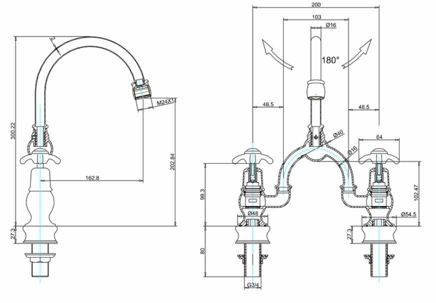 Смеситель для раковины с 2 отверстиями с раздельными розетками Burlington ANGLESEY REGENT ARCH-00010995 - Вид №1