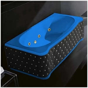 Ванна Gruppo treesse New Classic Young STD-V6747-DX-KCS-GZ голубая с золотой фурнитурой и гидромассажем прямоугольная правая чёрная кожа кристаллы сваровски