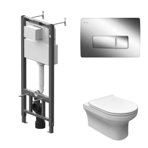 Комплект инсталляции AM.PM Tech с унитазом закрытым Sensea Favori клавиша AM.PM Tech M серебристая