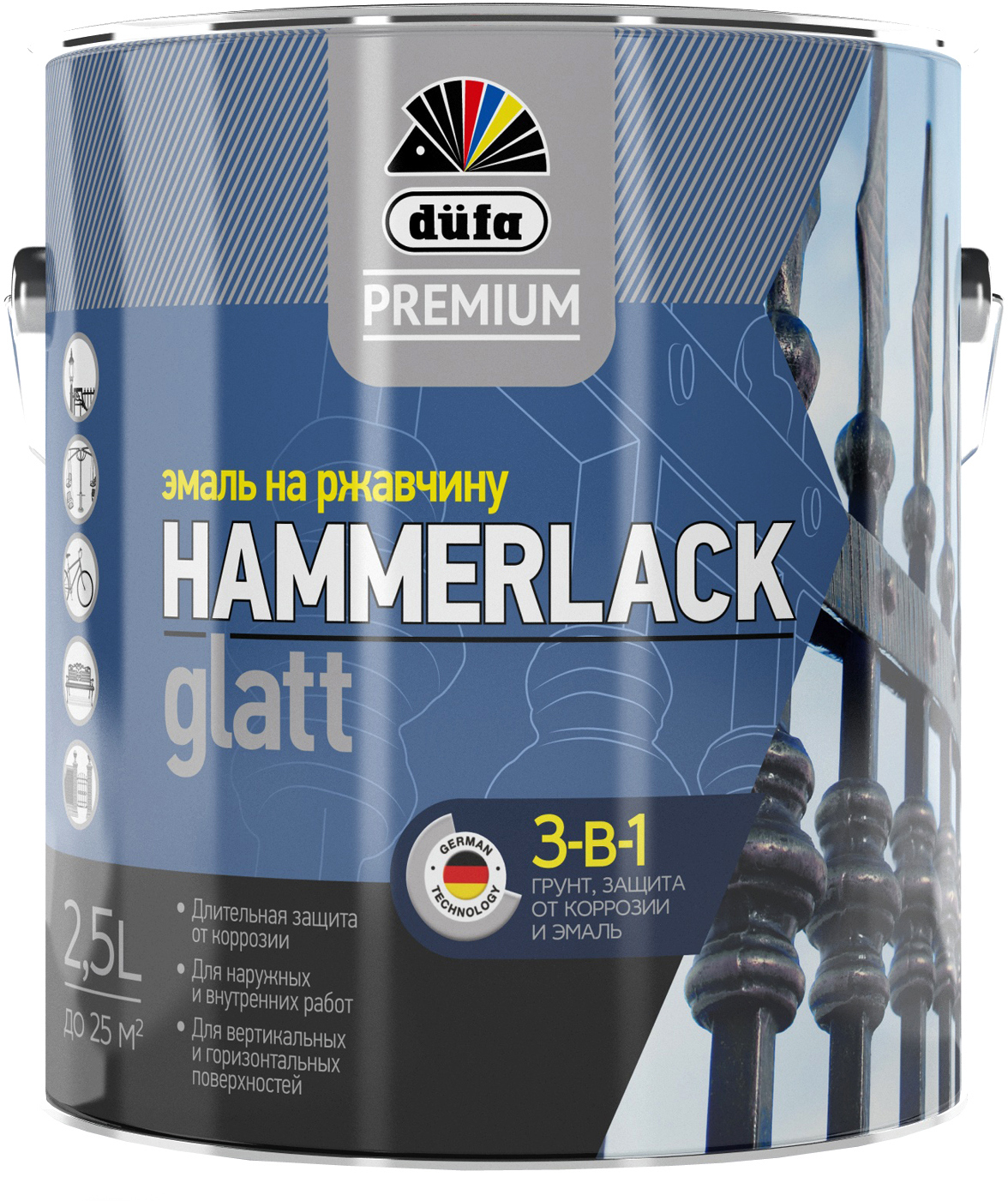82821007 Эмаль по ржавчине 3 в 1 Hammerlack цвет шоколад 2.5 л STLM-0036540 DUFA