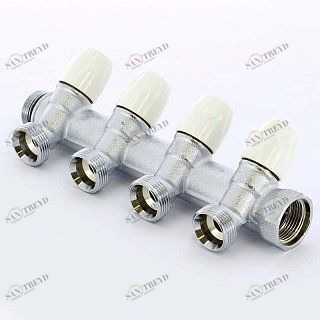 Коллектор НВ 3/4' MAXIMA с вентилями усиленный хромированный TIEMME 4 выхода 3/4'ЕК 50мм 1860015